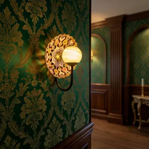 Vintage Floral Bronze Traditional LED <b>Wall</b> Shelf Decorative <b>Sconce</b> Recessed Hanging Light Glass Shade Dining Room - Product Image 1