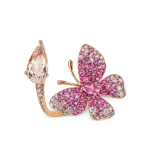 Rose <b>Gold</b> Butterfly <b>Cocktail</b> <b>Ring</b> With Morganite Pear Cut And Pave Pink Gemstones For Women Luxury Party Jewelry - Product Image 1