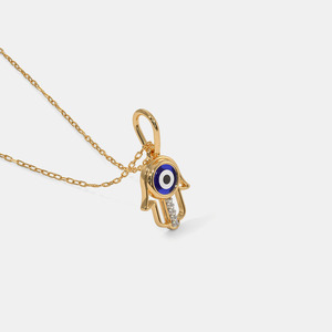 Yellow <b>Gold</b> <b>Hamsa</b> Lab Grown Diamond Pendant <b>Necklace</b> - Product Image 2