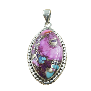 Pendentif en turquoise rose naturelle, argent sterling 925, bijoux en pierres précieuses faits à la main, forme marquise, design bohème vintage pour elle - Product Image 1