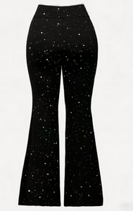 Hardhoodi Interination Women High Elastic Waist <b>Cow</b> <b>Print</b> <b>Flare</b> Pants Full Length Sporty Trousers Pockets All Seasons - Product Image 2
