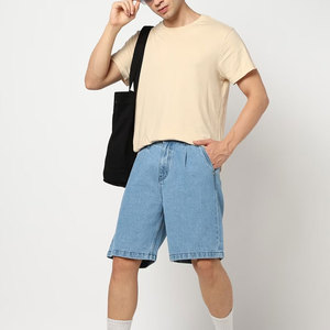 Pantalones Cortos Bermuda de Algodón Lavado Azul Claro para Hombre, Cintura Alta, Cierre de Botones, Bolsillos Casuales, Tejido Transpirable, Anti-UV, Secado Rápido - Product Image 1