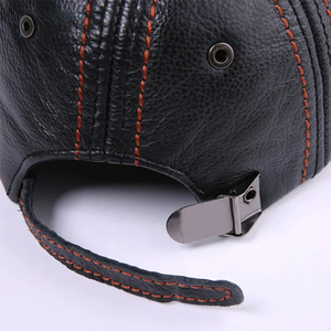 Gorra de Béisbol de Cuero para Hombre 2026, Negra, de Cuero Genuino, con Costuras en Contraste, Ajustable, Deportiva, Personalizada, de Invierno - Product Image 3