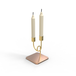 Support à bougies en cuivre et laiton à 2 bras avec base carrée pour la décoration de la maison - Product Image 4