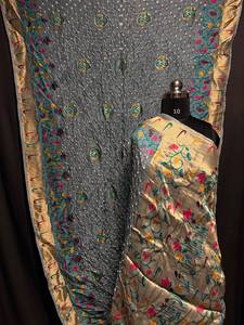 Sari Tradicional Indio-Pakistaní de Seda, Color Granate con Bordado Dorado, Reversible, para Bodas, Largo hasta el Suelo, Corte Regular, para Mujer - Product Image 3