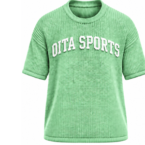 T-shirt en maille vert menthe pour homme, manches courtes, col rond, texturé, décontracté, imprimé personnalisé, streetwear, mode estivale, vente en gros - Product Image 1