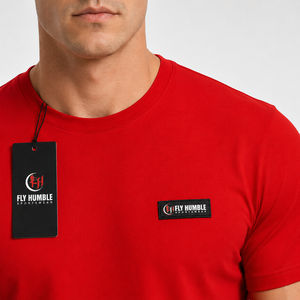 T-shirt en coton rouge décontracté pour homme Fly Humble, coupe ample, col rond, manches courtes, jersey respirant, logo imprimé au dos, anti-rétrécissement, 300g, OEM - Product Image 6