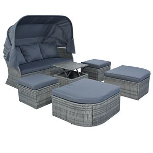 Set di Mobili da Esterno in Vimini con Divano Letto e Baldacchino Retrattile per Conversazione e Relax - Product Image 5
