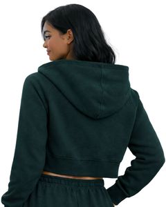 Sweat-shirt à capuche zippé court personnalisé pour femme, couleur vert foncé, manches longues, style décontracté streetwear, veste de sport et fitness - Product Image 2