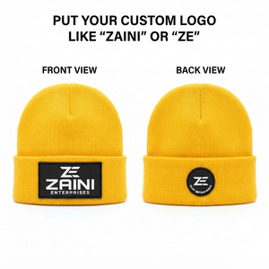 Men Beanie <b>Cap</b> Premium Acrylic Rib Knit 300 GSM Soft Warm Cuffed Hat Custom Woven Logo Patch Yellow <b>Winter</b> <b>Cap</b> for Men - Product Image 1