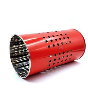 Porte-ustensiles de cuisine en métal rouge cylindrique avec design perforé pour le rangement et l'organisation - Product Image 2