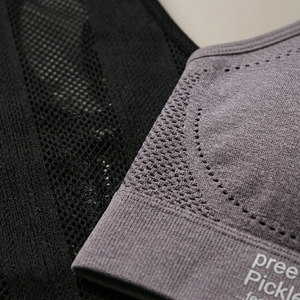 Pickleball athletic Seamless Sports <b>Bra</b> and Mesh Overlay Tank combo Compression Under Bust Band Women's pickleball clothing set - Product Image 3