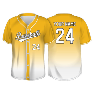 Maillot de baseball personnalisé, dégradé jaune et blanc, manches courtes, entièrement boutonné, unisexe, adulte, impression sublimée, avec votre propre nom, chemise de softball - Product Image 1