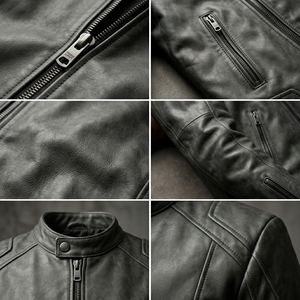 Men Custom Genuine Cowhide Leather <b>Jacket</b> Wholesale Distressed <b>Grey</b> Slim Fit Motorcycle Rider Biker Coat Outerwear Manufacturer - Product Image 6