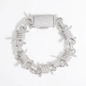 VVS Round Cut 925 <b>Sterling</b> <b>Silver</b> Moissanite Diamond Iced Out Bow Link <b>Bracelet</b> Hip Hop <b>Bracelet</b> For Unisex Luxury Wear - Product Image 1
