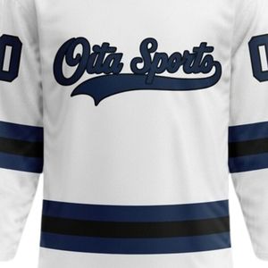 Ensemble short et maillot de hockey sur glace sublimé pour hommes, blanc et bleu marine, col en V, rayé, en polyester, tenue de sport pour équipe - Product Image 5