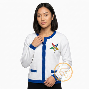 Cardigan décontracté d'hiver pour femme Eastern Star, avec appliques brodées en acrylique, de haute qualité, style grec OES, respirant, séchage rapide, col en V - Product Image 1