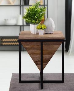 Modern Geometric Wood <b>Side</b> <b>Table</b> With <b>Black</b> Metal Frame Indoor Living Room Decor Accent Piece - Product Image 3
