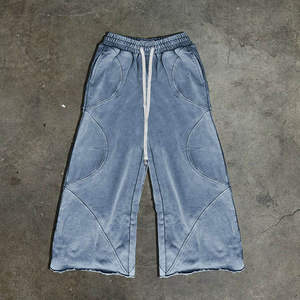 Pantalon de survêtement vintage délavé patchwork coupe large unisexe streetwear taille élastique coupe ample décontracté hip-hop skateboard mode - Product Image 1