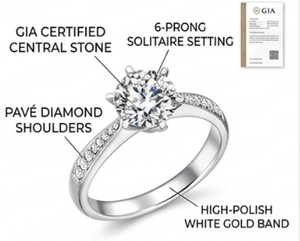 Anillo Solitario de Lujo con Diamante RB Cultivado en Laboratorio de 2.5ct, Certificado IGI, 6 Puntas, Oro Blanco de 14K, Pavé, Unisex, para Aniversario o Boda - Product Image 4