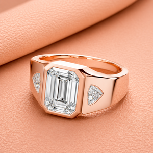 Anillo de compromiso de lujo con diamante cultivado en laboratorio de corte esmeralda en oro rosa, con piedras laterales trillón, joyería llamativa para mujer, IGI - Product Image 2