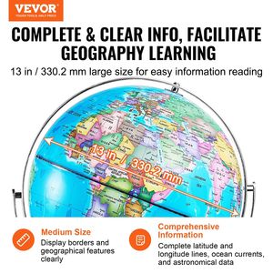 Lighting 13 \ "World Globe Stand LED illuminazione notturna HD stampato mappa 720 ° Spinning globo stabile in metallo pesante per i bambini - Product Image 2