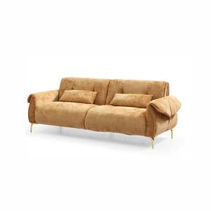 Sofá de 3 Plazas de Lujo con Cojines Confortables y Patas Doradas para Sala de Estar - Product Image 1