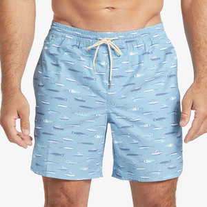 Short de bain décontracté pour homme, bleu clair, imprimé motif leurre de pêche, séchage rapide, taille mi-haute avec cordon de serrage - Product Image 1