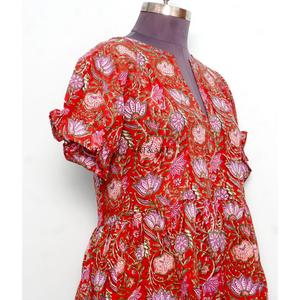 Women's Sweet Mini Casual Lace Up Cotton Short <b>Dresses</b> Hand Block Printed Design A-Line Cute Pockets Simple Everyday Wear - Product Image 5