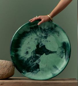 Handmade Classic <b>Black</b> Colorful Swirl Design Eco-Friendly Food Grade Durable Resin Tray Platter Salad Bowl for Hotel Home - Product Image 1