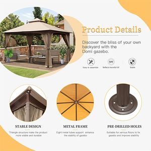10' X 13' Outdoor Patio Gazebo Canopy Tent Double Roof Soft <b>Top</b> with Mosquito <b>Netting</b> Metal Frame for Backyard Deck - Product Image 2