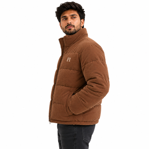 Vestes matelassées en velours côtelé pour hommes avec logo brodé, col montant, fermeture éclair, manteau d'hiver décontracté épais et chaud, vente en gros OEM USA - Product Image 4