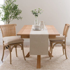 Silla de Comedor de Madera de Roble Estilo Rústico Francés con Respaldo de Ratán y Asiento Tapizado - Product Image 4