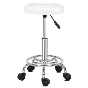 Sgabello da Bar Moderno Bianco Rotondo con Struttura in Metallo Lineare Girevole per Uso Domestico o Scolastico - Product Image 2