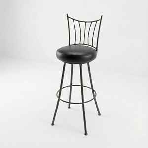 Tabouret de bar rustique moderne fait main en fer forgé et cuir avec siège rond rembourré, dossier décoratif et structure métallique pour comptoir - Product Image 3