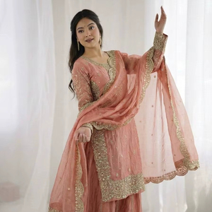 Traje Palazzo Indio Tradicional Bordado con Dupatta al por Mayor - Product Image 1