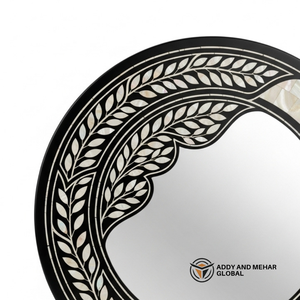กระจกติดผนังทรงกลมหรูหรา ตกแต่งด้วยงานฝัง MDF สไตล์อาร์ตเดโค ทำด้วยมือพร้อมกรอบสีดำ สำหรับตกแต่งงานแต่งงาน - Product Image 3