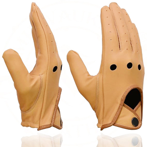 Samroz Sports Men's Grey Perforated Leather Full Finger Motorcycle Hand <b>Gloves</b> W/Breathable ‘Open Knuckle - Product Image 2