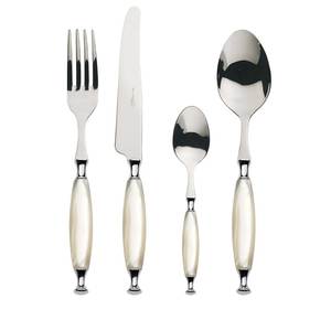 Bugatti Italy 4-Piece Flatware Set - Premium Stainless Steel Cutlery with Elegant Mother of Pearl Ivory <b>Acrylic</b> Handles - Product Image 4