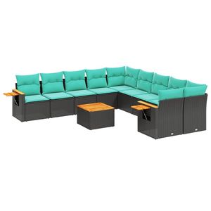 Juego de Sofás de Patio de 11 Piezas en Poliratán Negro con Cojines, Muebles Elegantes para Exteriores - Product Image 2