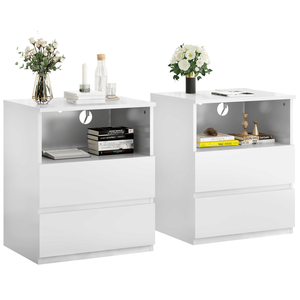 Set of 2 Fast USB C Charging End <b>Tables</b> Modern Wood <b>Storage</b> Cabinet with 2 Drawers Large <b>Storage</b> Nightstands for Sofa <b>Side</b> Use - Product Image 1