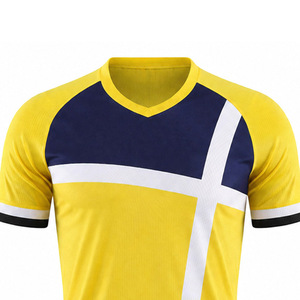 Ensemble maillot et short de handball professionnel jaune et bleu pour homme, col en V, manches courtes, uniforme sportif personnalisé pour équipe, anti-humidité 100% - Product Image 5