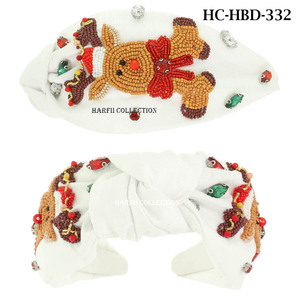 Accessoire capillaire saisonnier fait main en tissu avec perles en forme de poupée pain d'épices, serre-tête élégant pour les fêtes et pour un usage quotidien - Product Image 4