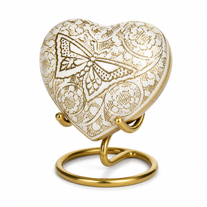 Beautiful Purple color with Butterfly Engraved Heart <b>Keepsake</b> with stand Brass Cremation <b>for</b> <b>Ashes</b> - Product Image 5