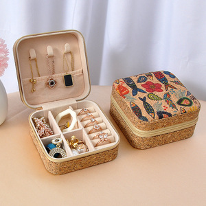 Boîte à bijoux vintage en liège portable, durable et légère, avec fermeture éclair, forme carrée de 2 pouces, pour ranger boucles d'oreilles, colliers et bagues - Product Image 4