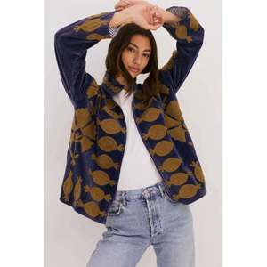 Veste en coton Suzani artisanale pour femmes, bleu marine, broderie dorée, style bohème ethnique, manteau d'automne-hiver - Product Image 3