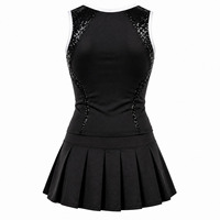 Uniforme de pom-pom girl personnalisé noir à sequins pour femmes et enfants, tenue de performance sans manches avec jupe plissée et bordure blanche pour la compétition