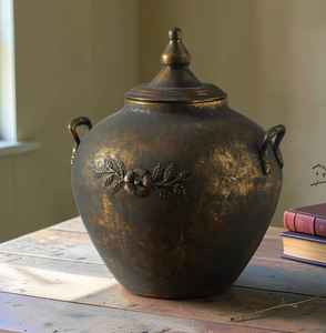 Urne funéraire vintage de luxe personnalisée en métal finition bronze antique avec motif floral et poignées pour rangement commémoratif – Fabrication usine - Product Image 1