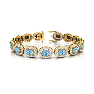 กำไลข้อมือทอง 14K 18K ประดับพลอยอะความารีนธรรมชาติและเพชร ดีไซน์ทันสมัยปี 2026 เครื่องประดับชั้นดี ทำด้วยมือ ของขวัญสำหรับเธอ - Product Image 1