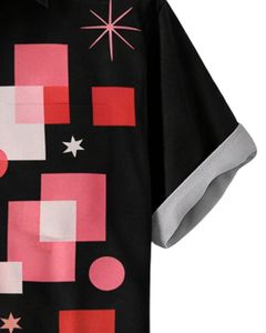 Chemise à manches courtes boutonnée à imprimé géométrique rouge et noir, style streetwear décontracté, été, homme, fabricant OEM, fourniture en gros personnalisée - Product Image 6